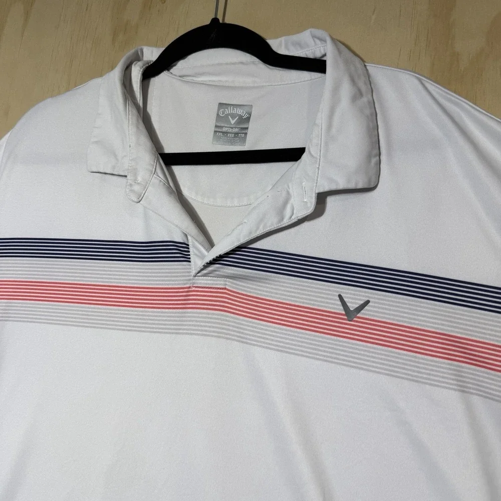 Callaway‎ Opti-Dri Golf Polo Mens XXL White Striped Short Sleeve Performance